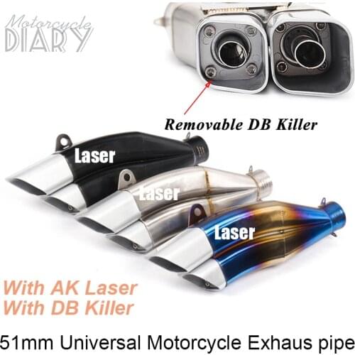 Universal 51mm Akrap Motorcycle Exhaust Muffler Double Escape Moto Pipe DB Killer Racing For YZF SCLaser R3 CBR650 NINJ400 Z650