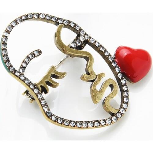 Wuli&baby Enamel Charming Face Brooches Women Vintage Rhinestone Red Love Heart Lady Figure Office Casual Brooch Pins Gifts