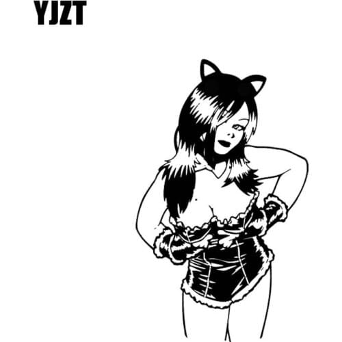YJZT 8.6*14CM Silhouttte Bad Cat Tempting Sexy Lady Decal Black/Silver Popular Style Car Sticker Vinyl C20-1135