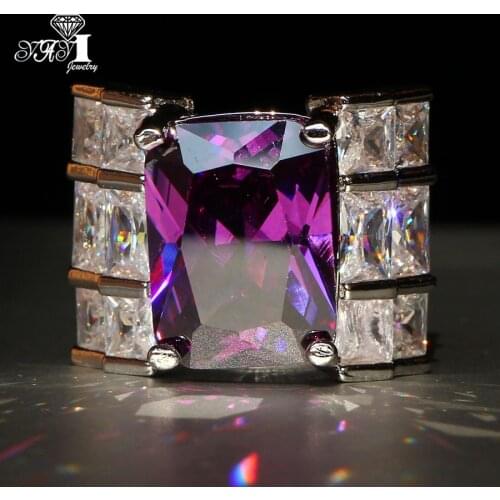 YaYI Jewelry Fashion Princess Cut Huge 9.5 CT Purple Zircon Silver Color Engagement Rings wedding Rings Party Rings
