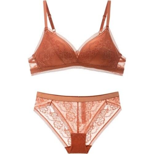 Bra & Brief Sets Sexy sleepwear Lace Bralette Set Underwear Women Wireless Thin Triangle Cup Bra and Panties Set Lingerie 2020