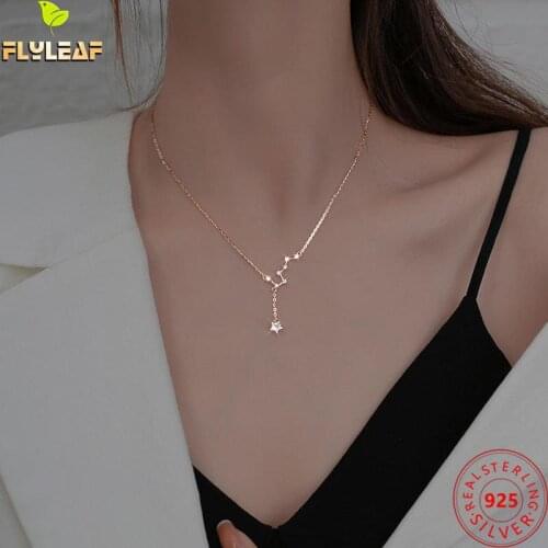925 Sterling Silver Big Dipper Zircon Star Pendant Necklace For Women Rose Gold Female Fashion Fine Jewelry