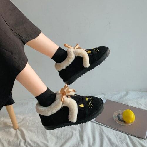 Winter Little cat Ankle Boots Women Women Fashion Boots Casual Solid Color Retro Flock Warm Breathable Butterfly-knot U11-79