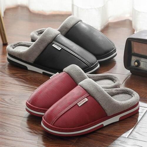 Winter Shoes Mens Slippers Leather Gingham Shallow Warm House Slippers Man Women Lovers Solid Soft Slipper Men Slides
