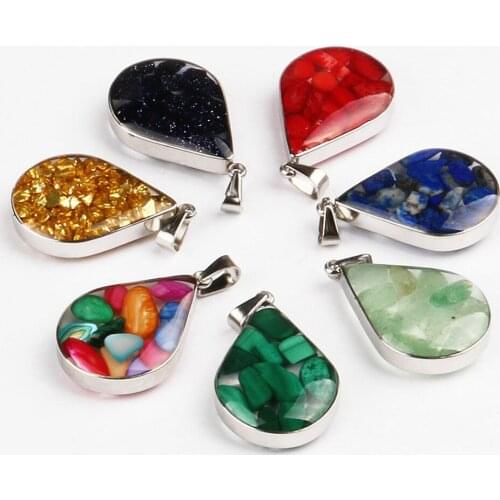 1pc Natural Semi-precious Stone Charms Jewelry Making Drop-shaped Metal Edging Pendant Chain for DIY Necklace Accessories Wicca