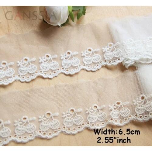 1yard Width: 6.5cm Cotton Mesh Lace Cute Cherry Design Embroidered Trimming for DIY Garment Accessories (ss-648)