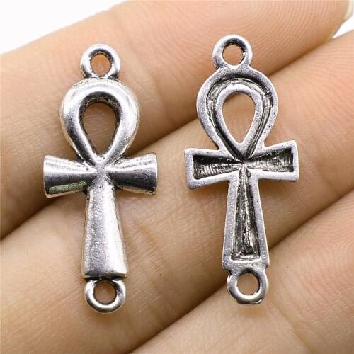 10pcs 12x30mm Ankh Cross Connector Connector Charms For Jewelry Making Antique Silver Color Jewelry Accessories