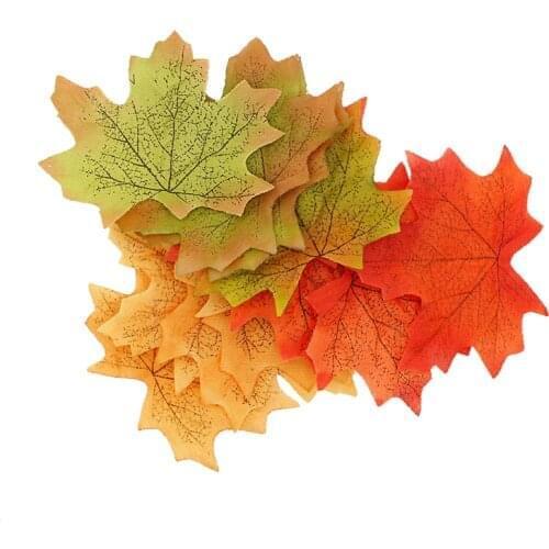 100Pcs/Set Artificial Maple Leaf Garland Silk Autumn Fall Leaves for Wedding Garden Decor Yellow