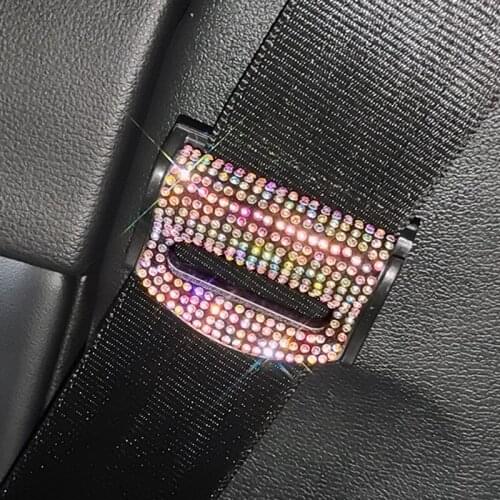 2pcs Universal Car Seat Belts Clips Rhinestone Safety Adjustable Auto Stopper Buckle Diamond Clip Colorful Interior Accessories