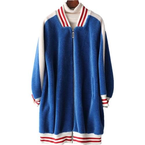 2019 New Womens Faux Fur Coat Sheepskin Shearling Jacket Wool Coat Baseball Collar Long Winter Coats Trench Coat