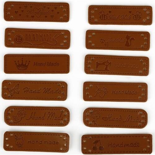 48pcs/lot Handmade Labels Clothes Garment PU Leather Labels Hand Made Tags Jeans Bags Shoes DIY Sewing Supplies