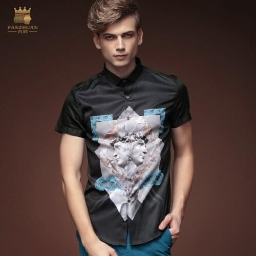 Free shipping new fashion casual mens male summer short sleeved white Floral slim loose shirt 15320 pattern personality on sale