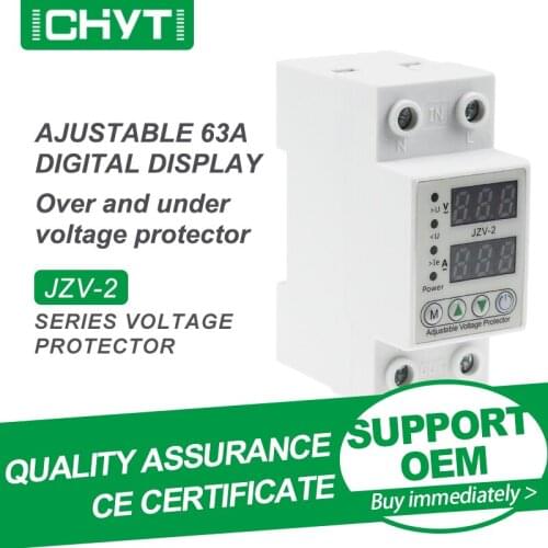 Free Shipping CHYT JZV-2 Household Din Rail AC 220V 230V 40A 63A Adjustable Digital Dual Display Limit Over Current Protector