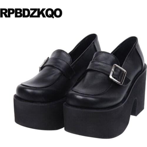 Women Chunky High Heel Slip On Round Toe Big Size Booties 12 44 Rock Gothic Platform Boots Punk Shoes 10 Extreme Autumn Japanese