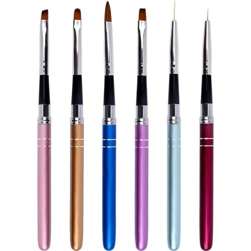 Nail Art Brush Pen Detachable Metal Flat Crystal Carving Polish Gel UV Painting Drawing Line Tips Tool Flower 3D Design Manicure