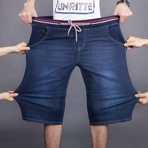 2020 Summer New Mens Denim Shorts Loose Straight Stretch Elastic Waist Casual Short Jeans Male Plus Size 40 42 44 46 48