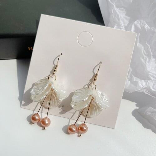 Fashion Women Girl Shell Simple Flower Pearl Earrings