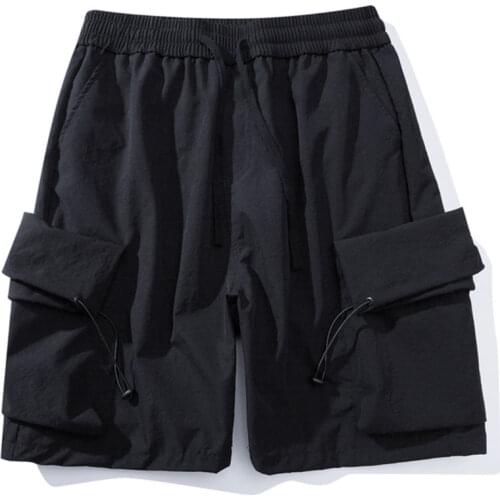 Mens Black Casual Breathable work Pants with Pockets Beach Solid Color Sport Shorts Elastic Waist Mens Short Jogger Shorts