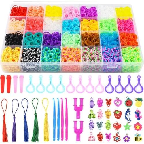 10000pcs Loom Rubber Bands Kits Beads Toys Set Hand Knitting Machine Handmade DIY Rainbow Weave Color Bracelet Girl Gift