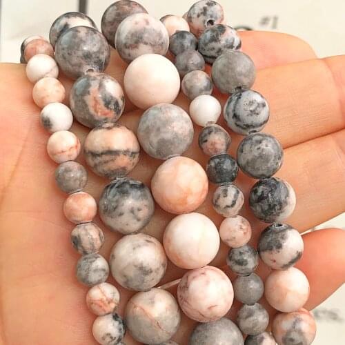 Natural Stone Matte Dull Polish Pink Zebra Jaspers Minerals Spacer Beads for Jewelry Making DIY Bracelet Necklace Wholesale 15"