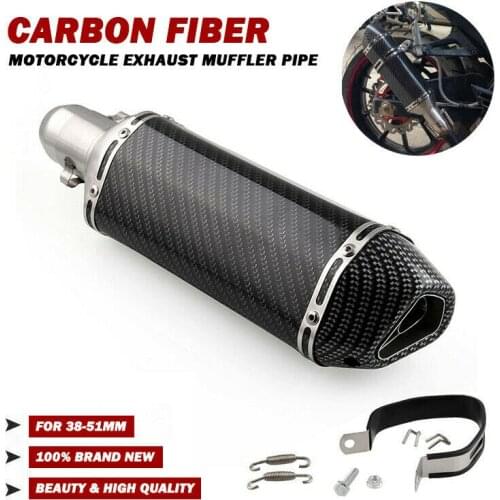 New 38-51mm Universal Motorcycle Carbon Fiber Exhaust Tip Muffler Pipe With Silencer