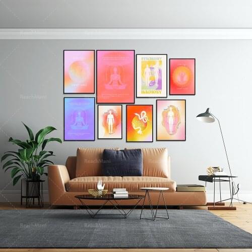 Halo poster, gradient retro poster, conscious quote, retro grainy gradient, less self but more soul, psychedelic decoration, 70s