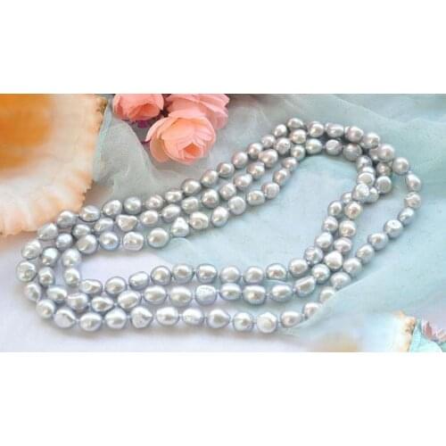 Genuine 8-10mm Natural Gray Freshwater Cultured Baroque Pearl Necklace 48