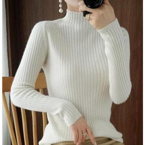Slim Half High Collar Bottomed Pullover Sweater 2021 Autumn Winter Long Sleeve Wool Solid Sweater Jumper Sueter Mujer 17194