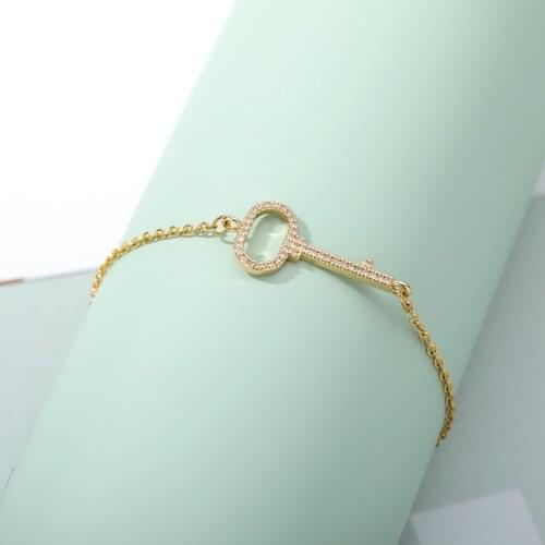 Luxury Cubic Zirconia Bracelets for Women Stainless Steel Key Shape Bracelet Bangle Exquisite Couple Jewelry pulseras mujer