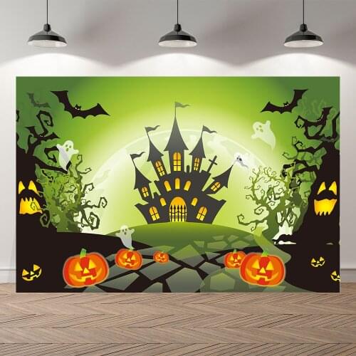 Seekpro Halloween Party Castle Cute Bat Pumpkin Monster Flag Photography Background Photographic Backdrop For Photo Studio Shoot