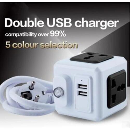Smart Home PowerCube Socket EU / US / UK Plug 4 Socket 2 USB Port Adapter Power Outer Extension Adapter Universa 4 Jack Socket
