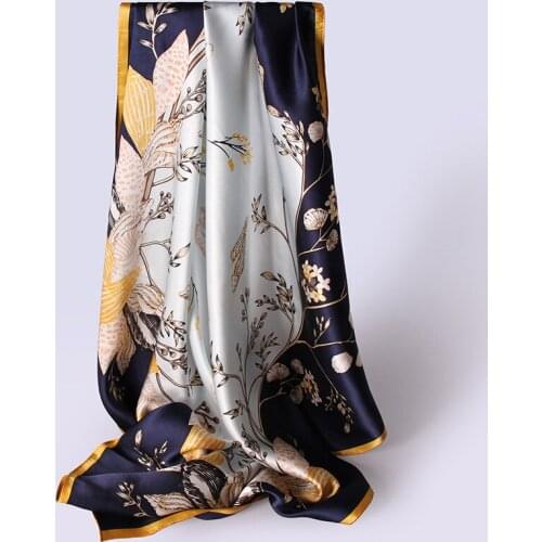 100% Pure Silk Scarves Sqaure 2020 Women Bandana Floral Silk Head Scarves 88*88cm Silk Shawls Women Pure Silk Scarfs Neckscarf