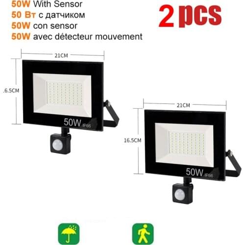2 pcs 220V 10-100W LED FloodLight Spotlight Exterior Street wall reflector LED Light Waterproof Motion Sensor Lamp Lighting Gard