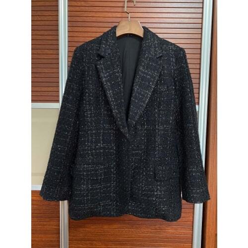 High women 2021 new quality fashion long sleeve lapel check wool suit 0326