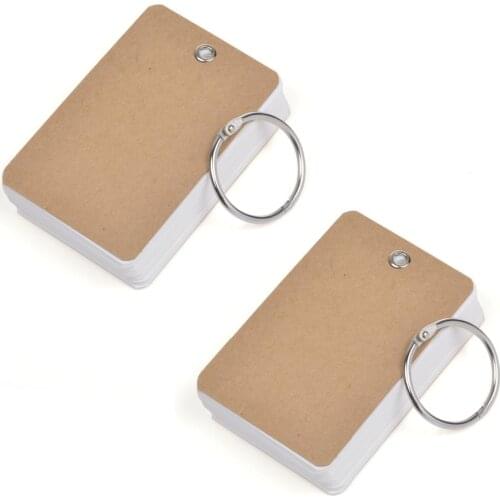 XRHYY Pack of 2 Binder Ring Easy Flip Flash Cards Study Cards, 80 Unruled Blank White Pages