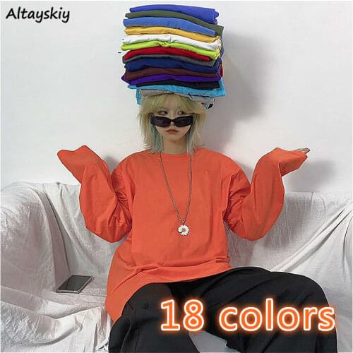 T-shirt Women Loose Trendy Lady Top College Fall 2020 All-match Hot Sale Plus Size Various Colors Casual New Ulzzang Pure Simple