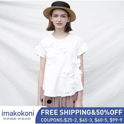 Imakokoni white bow short sleeves original design sweet and thin wild shirt female summer 182305