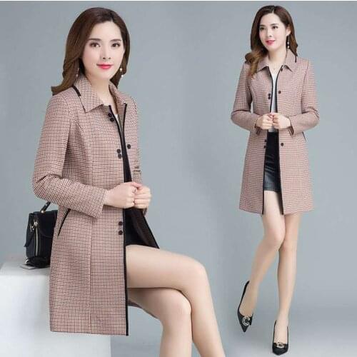 2021 Spring Winter Women Plaid Long Coat Jacket Female Casual High Quality Warm Overcoat Fashion Coats Ladies Windbreaker Q32