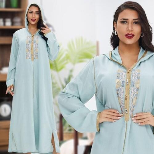 Abaya Dubai Turkey Muslim Dress For Women Embroidery Moroccan Caftan Elegant Islamic Clothes Eid Mubarak Djellaba Femme PW199