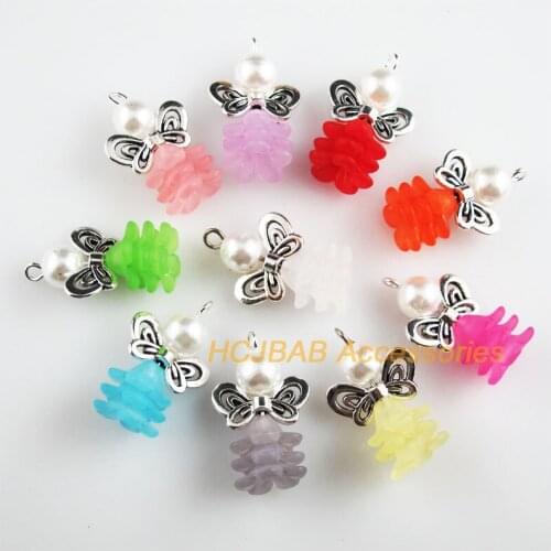10 New Lovely Angel Charms Mixed Acrylic Tibetan Silver Wings Pendants 17.5x28mm