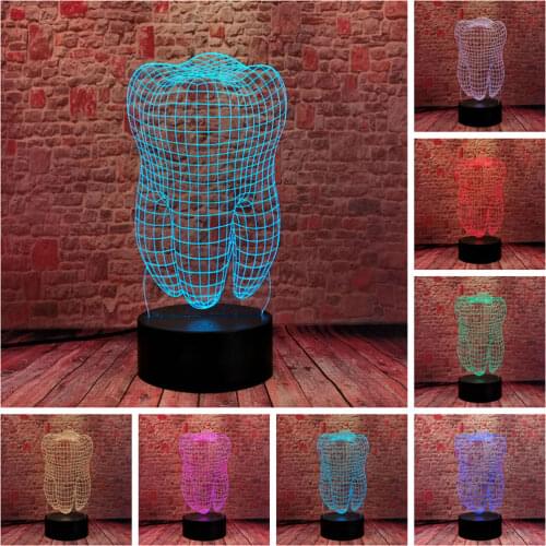 3D Illusion LED Desk Nightlight Colorful Changing Sleeping Lamp Tooth Model Toys