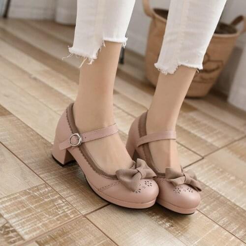Anime princess kawaii girl sweet lolita shoes lovely bowknot hollow stitching thick heel kawaii shoes cosplay loli women shoes