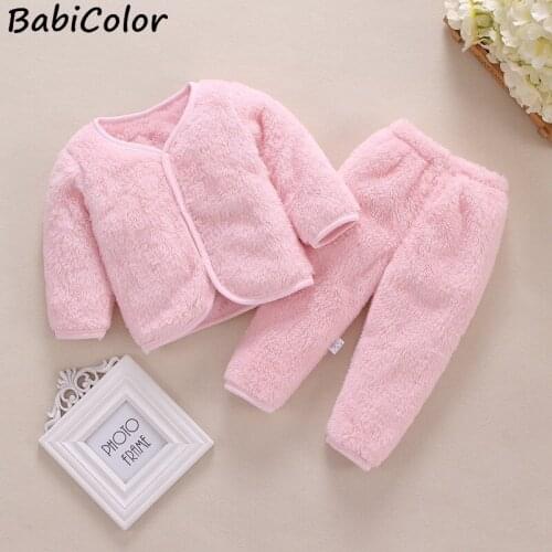 BabiColor New Winter Baby Boy Girl Thicken Pajamas Set Flannel Fleece Toddler Child Warm Catoon Sleepwear Kids Home Suit