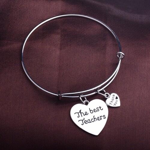 Bespmosp 12PC/Lot Thanksgiving Heart Pendant Bracelets Bangles"The Best Teachers Thank You"Charm Gifts Jewelry Teachers Day Hot