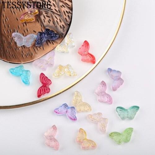 TESSYSTORE 10pcs Lampwork Beads Mini Butterfly Shape Multi Gradient Color Glass Beads For Jewelry Making Handmade Accessories
