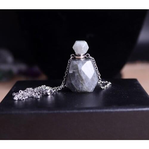 Spectrolite Natural stone Facet Reiki Pendant Labradorite Healing Crystal Quartz Perfume Bottle Necklace Jewelry Dropshipping
