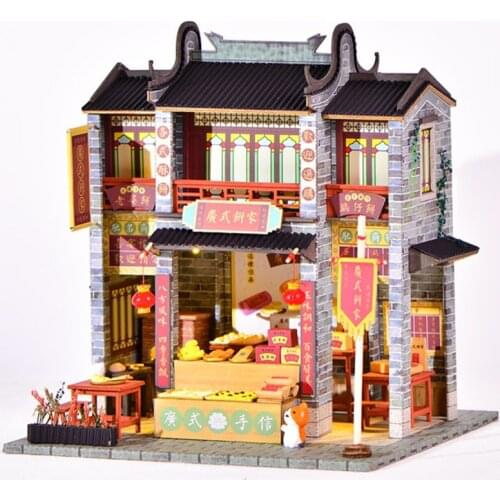 DIY Cantonese Breakfast Shop Cottage Wooden Doll House Kit Miniature With Furniture Light Dollhouse Model Toys For Adults Gifts