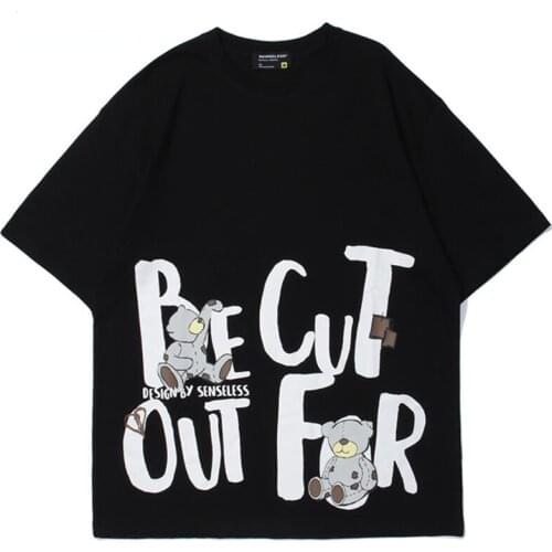 Hip Hop Streetwear Men Tshirt Harajuku Funny Bear Letter Printed Shirt Cotton Loose Short Sleeve Tops Tee 2021 T-Shirt Harajuku