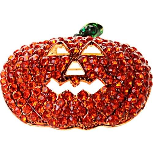 Rhinestone Crystal Pumpkin Brooch Pin Christmas Holiday Broach Banquet Party