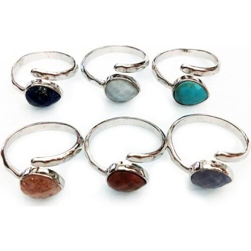 Natural gem stone rings sun stone aquamarines blue agates turquoises stone ring faceted stone silvers plating